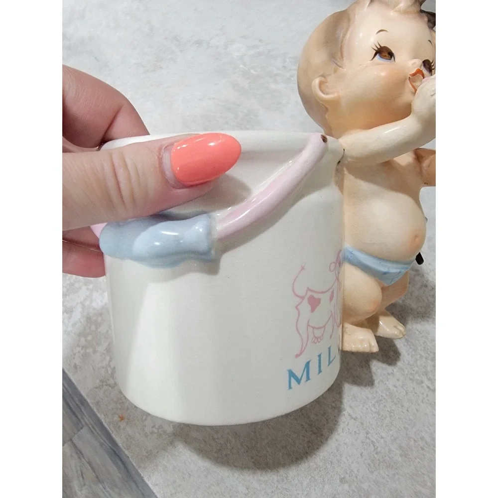 Vintage Lefton Baby Planter Wearing Diaper Kitschy Milk Pail